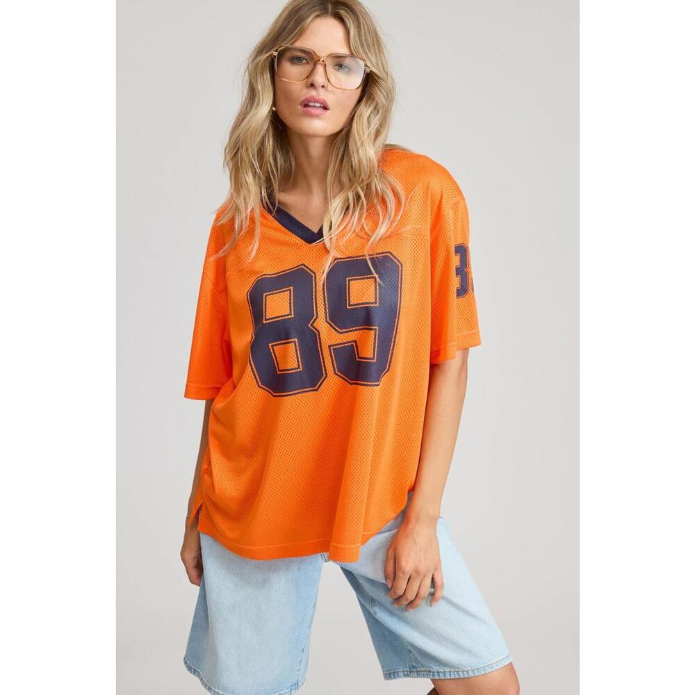 V Neck Sporty Jersey Shirt Top With Printed 89